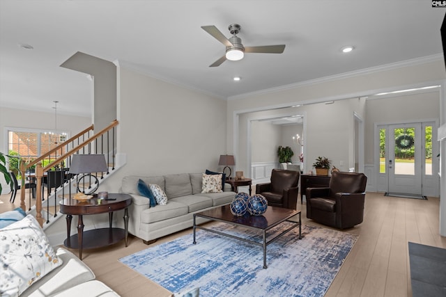 204 Peninsula Way, Columbia, SC 29229 - living area with a chandelier, healthy amount of natural light, wood finished floors, recessed lighting, and crown molding