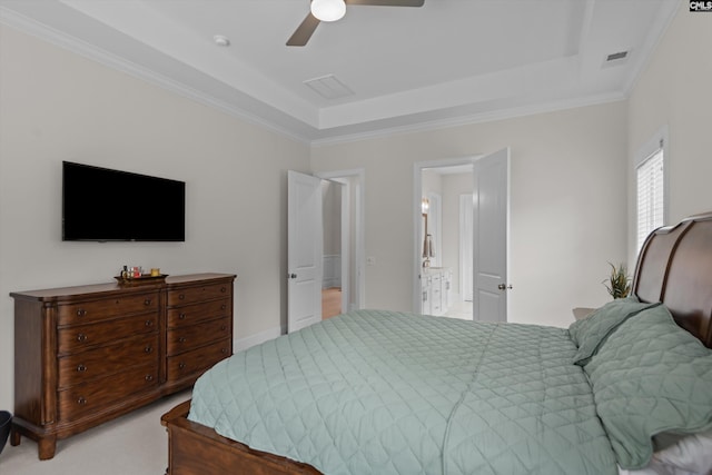 204 Peninsula Way, Columbia, SC 29229 - bedroom with a raised ceiling, crown molding, a ceiling fan, and ensuite bath