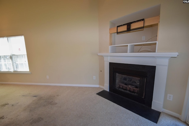 267 Courtside Dr, Lexington, SC 29073 - unfurnished living room with carpet, a fireplace with flush hearth, and baseboards