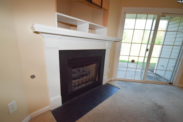 267 Courtside Dr, Lexington, SC 29073 - detailed view of carpet floors, a fireplace with flush hearth, and baseboards