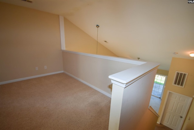 267 Courtside Dr, Lexington, SC 29073 - corridor with lofted ceiling, carpet flooring, an upstairs landing, and baseboards