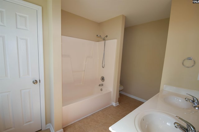 267 Courtside Dr, Lexington, SC 29073 - full bathroom featuring toilet, tile patterned floors, bathing tub / shower combination, double vanity, and baseboards