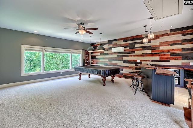 940 Willow Cove Rd, Chapin, SC 29036 - rec room featuring attic access, ceiling fan, carpet flooring, billiards, and an accent wall