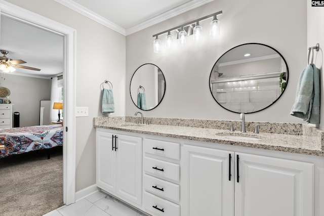 525 Willow Bend Ct, Columbia, SC 29212 - bathroom featuring crown molding, double vanity, ensuite bath, marble finish floors, and baseboards