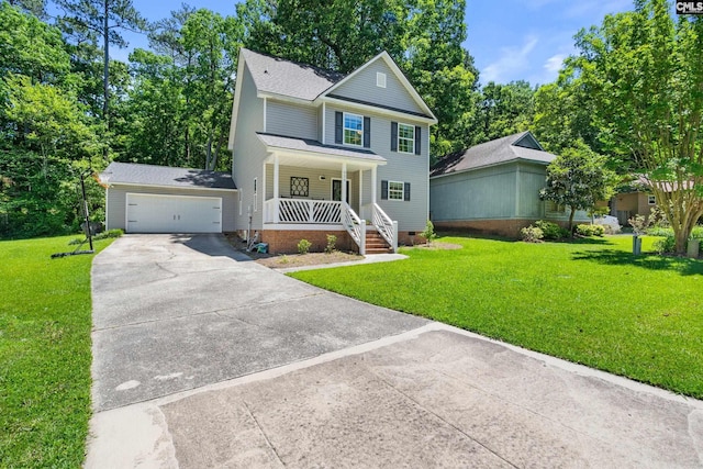 525 Willow Bend Ct, Columbia, SC 29212 - view of front of property featuring a porch, concrete driveway, a front lawn, crawl space, and an attached garage
