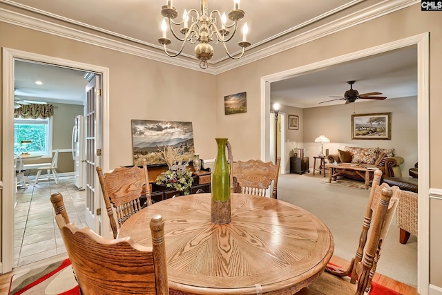 148 Lake Murray Ter, Lexington, SC 29072 - dining space featuring crown molding, a chandelier, and ceiling fan