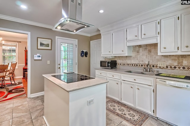 148 Lake Murray Ter, Lexington, SC 29072 - kitchen with dishwasher, island range hood, stainless steel microwave, black electric cooktop, and a sink