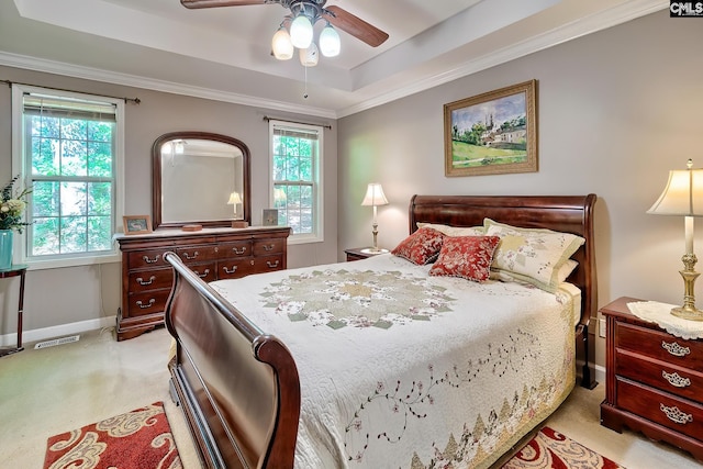 148 Lake Murray Ter, Lexington, SC 29072 - bedroom with light carpet, baseboards, a tray ceiling, multiple windows, and crown molding