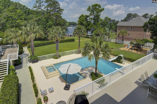520 Sail Point Way, Columbia, SC 29212 - view of swimming pool featuring a water slide, a patio area, and a water view