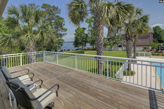 520 Sail Point Way, Columbia, SC 29212 - wooden deck featuring a water view and a yard