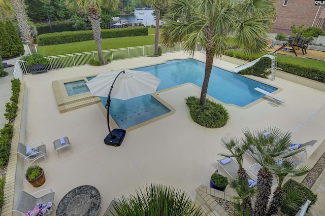 520 Sail Point Way, Columbia, SC 29212 - view of pool with a patio, a water view, and a diving board