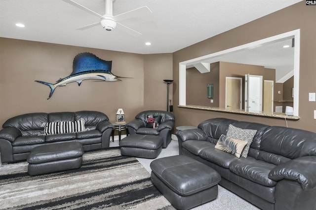 520 Sail Point Way, Columbia, SC 29212 - living area featuring carpet flooring, a ceiling fan, and recessed lighting