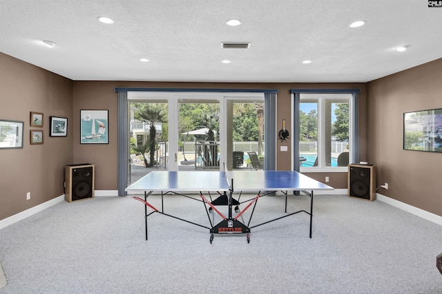 520 Sail Point Way, Columbia, SC 29212 - game room featuring recessed lighting, a textured ceiling, light colored carpet, and baseboards