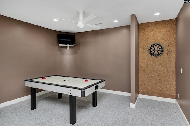 520 Sail Point Way, Columbia, SC 29212 - recreation room with ceiling fan, carpet flooring, baseboards, and recessed lighting