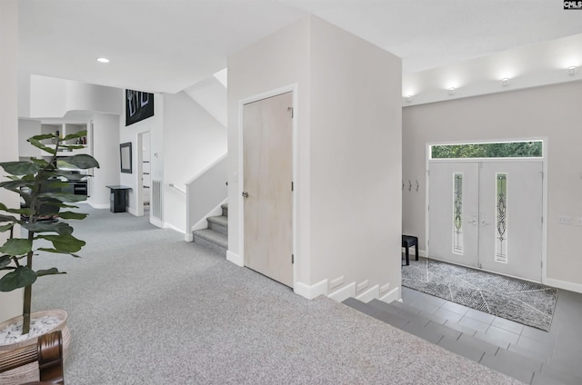 520 Sail Point Way, Columbia, SC 29212 - entryway with stairway, baseboards, carpet floors, and recessed lighting