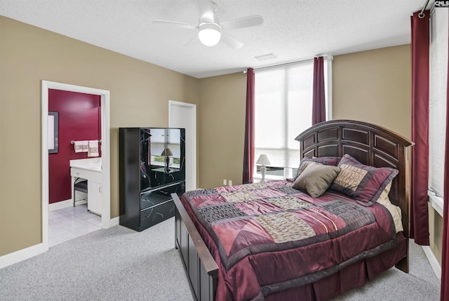 520 Sail Point Way, Columbia, SC 29212 - bedroom with carpet flooring, a textured ceiling, baseboards, ensuite bath, and a ceiling fan