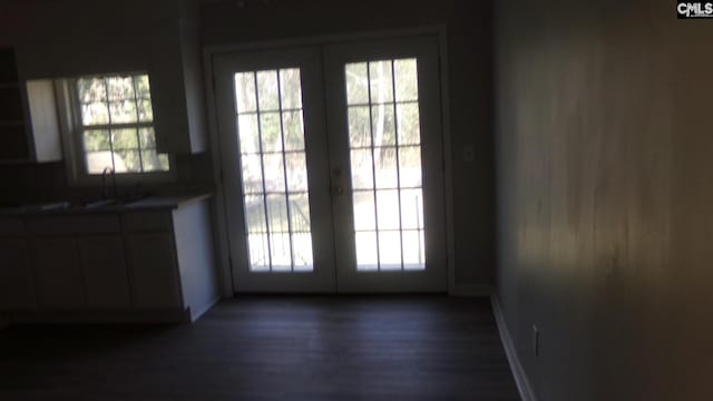 3208 Downes Grove Rd, Columbia, SC 29209 - doorway with french doors, dark wood finished floors, and a sink