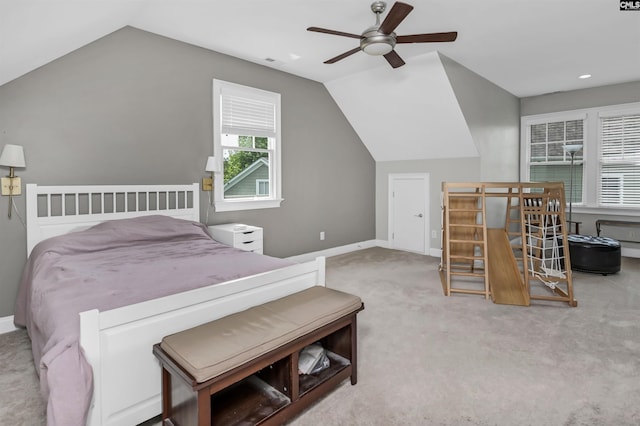 128 Van Der Horst Dr, Columbia, SC 29229 - bedroom featuring lofted ceiling, carpet flooring, baseboards, ceiling fan, and recessed lighting