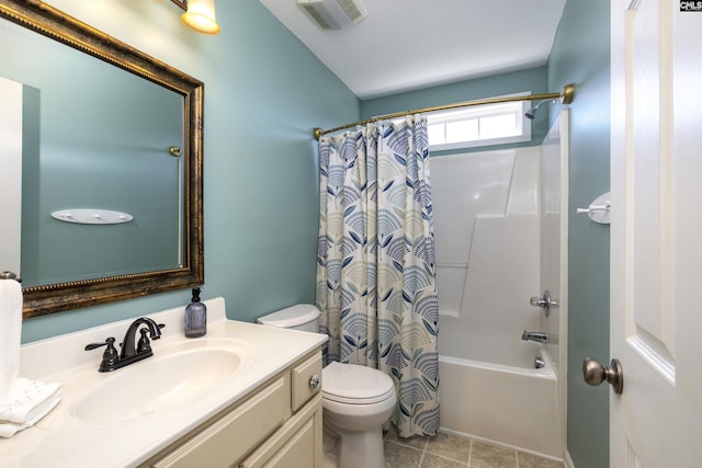 301 Spring Mist Ct, Lexington, SC 29072 - full bathroom featuring vanity, shower / tub combo with curtain, toilet, and tile patterned flooring