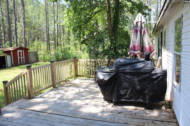 35 Wood Lake Dr, Lugoff, SC 29078 - wooden terrace with a wooded view and grilling area