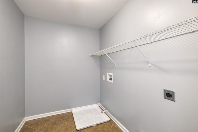 22 Genesis Ln, Camden, SC 29020 - laundry area featuring washer hookup, baseboards, electric dryer hookup, and dark tile patterned flooring