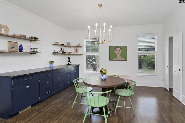 432 Running Fox Rd, Columbia, SC 29223 - dining room with dark wood-style floors, crown molding, a chandelier, and baseboards