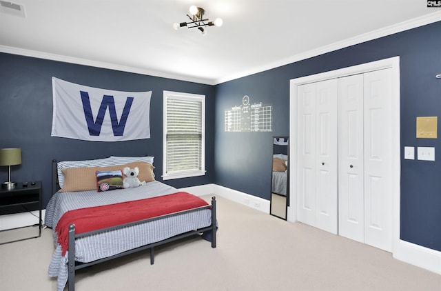432 Running Fox Rd, Columbia, SC 29223 - bedroom featuring crown molding, a closet, carpet flooring, and baseboards