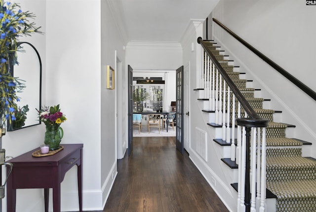 432 Running Fox Rd, Columbia, SC 29223 - foyer entrance featuring stairs, ornamental molding, wood finished floors, and baseboards