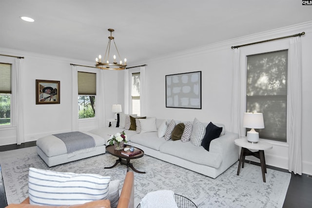 432 Running Fox Rd, Columbia, SC 29223 - living room with a chandelier, plenty of natural light, crown molding, and baseboards