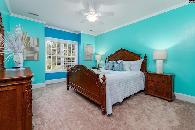 107 Sherborne Ln, Columbia, SC 29229 - bedroom featuring light carpet, baseboards, ornamental molding, and ceiling fan