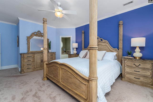 107 Sherborne Ln, Columbia, SC 29229 - bedroom with light carpet, crown molding, baseboards, and ceiling fan