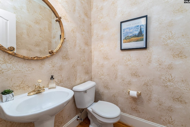 107 Sherborne Ln, Columbia, SC 29229 - bathroom with toilet, wood finished floors, a sink, and baseboards