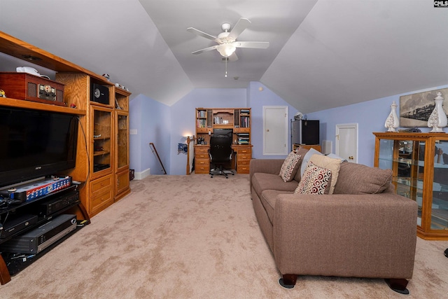 107 Sherborne Ln, Columbia, SC 29229 - carpeted living area with a ceiling fan, an office area, and vaulted ceiling