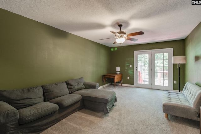 1302 Sunnyhill Dr, Camden, SC 29020 - living area with light colored carpet, ceiling fan, a textured ceiling, and baseboards