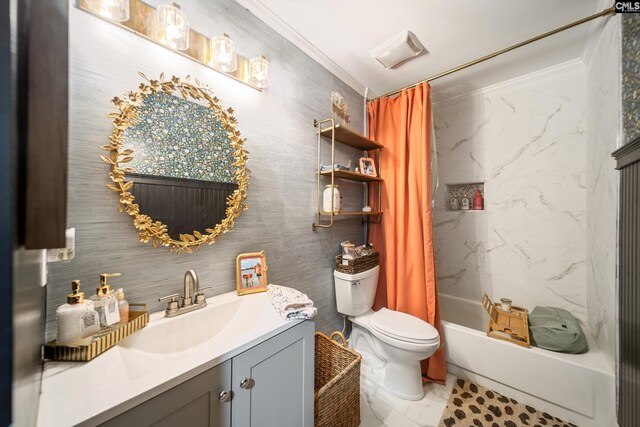 173 Snow Ln, Lexington, SC 29073 - full bath featuring vanity, shower / tub combo, toilet, and ornamental molding