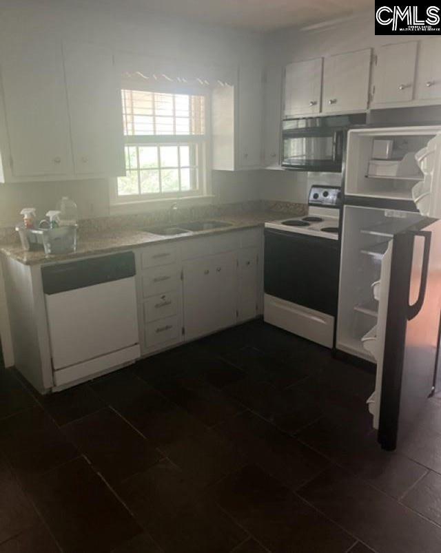 264 Piney Grove Rd, Columbia, SC 29210 - kitchen with white appliances, a sink, light countertops, and white cabinetry