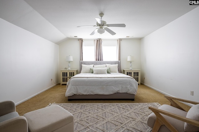 307 Swallowtail Ln, West Columbia, SC 29169 - bedroom with light carpet, baseboards, a ceiling fan, and vaulted ceiling