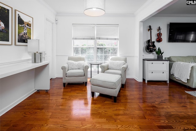 307 Swallowtail Ln, West Columbia, SC 29169 - living area featuring ornamental molding, dark wood-type flooring, and baseboards
