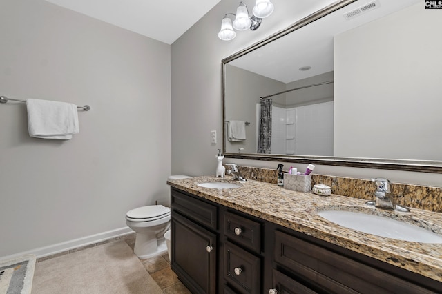 2 Casey Dr, Elgin, SC 29045 - full bathroom featuring double vanity, baseboards, toilet, and a shower with shower curtain