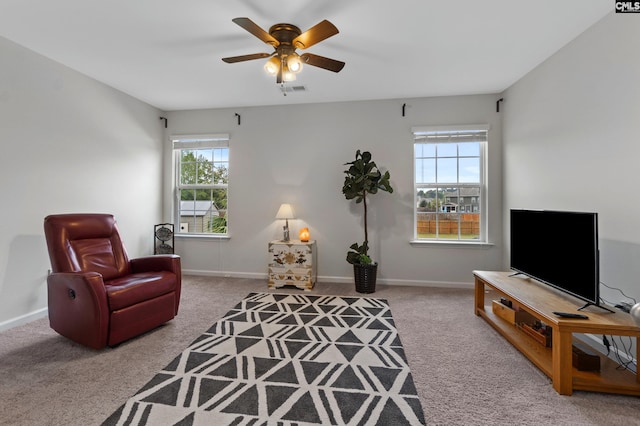 2 Casey Dr, Elgin, SC 29045 - carpeted living room featuring plenty of natural light, ceiling fan, and baseboards