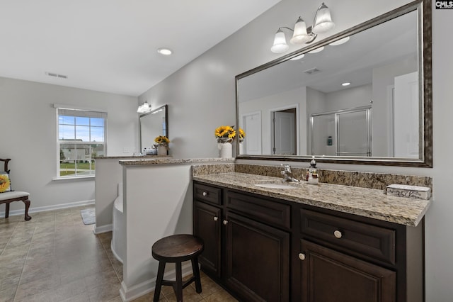 2 Casey Dr, Elgin, SC 29045 - bathroom featuring a shower stall, vanity, a soaking tub, baseboards, and recessed lighting