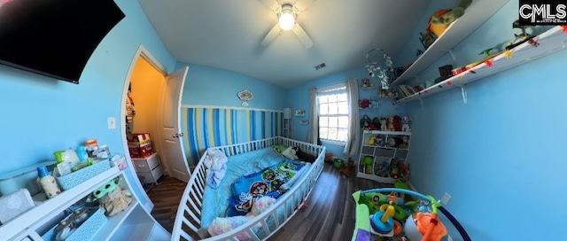 1 Twinspur Ct, Columbia, SC 29229 - bedroom featuring wood finished floors, vaulted ceiling, and ceiling fan