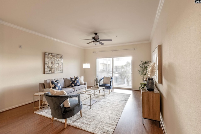 1085 Shop Rd Unit 337, Columbia, SC 29201 - living room with wood finished floors, ornamental molding, a ceiling fan, and baseboards