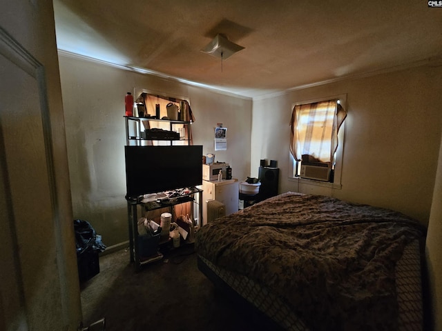 202 Crawford Rd, Columbia, SC 29203 - bedroom featuring ornamental molding, dark carpet, and cooling unit