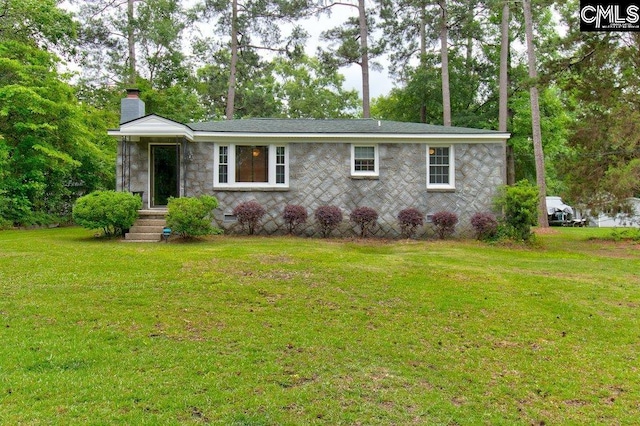 1178 Dothan Rd, Columbia, SC 29210 - single story home with a chimney, a front yard, and stone siding