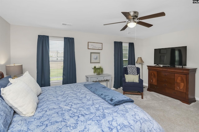 206 Carriagebrook Cir, Camden, SC 29020 - carpeted bedroom featuring multiple windows, ceiling fan, and baseboards