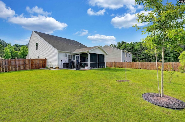 206 Carriagebrook Cir, Camden, SC 29020 - back of property featuring a sunroom and central AC unit