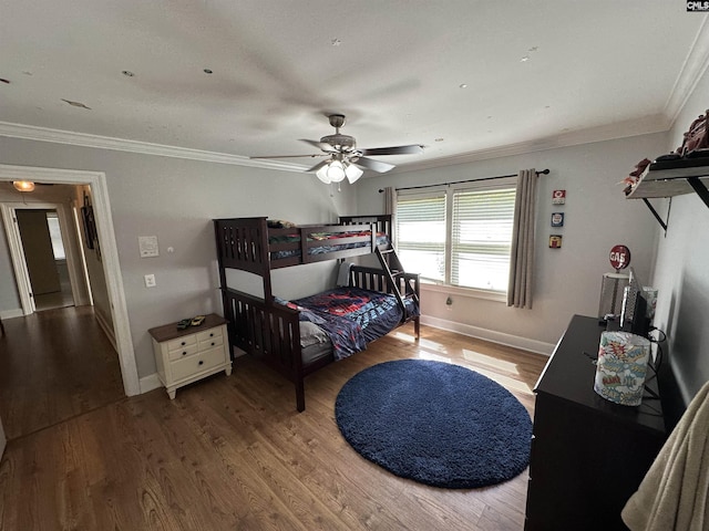 219 Mallet Hill Rd, Columbia, SC 29223 - bedroom featuring wood finished floors, baseboards, crown molding, and ceiling fan