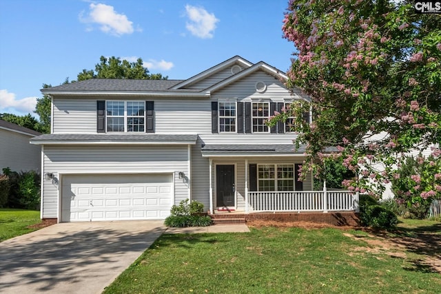 116 Harmon Creek Ct, Lexington, SC 29072 - traditional-style home featuring a porch, driveway, an attached garage, a front lawn, and a shingled roof