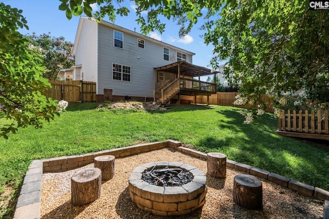 116 Harmon Creek Ct, Lexington, SC 29072 - back of house featuring an outdoor fire pit, stairs, and a wooden deck